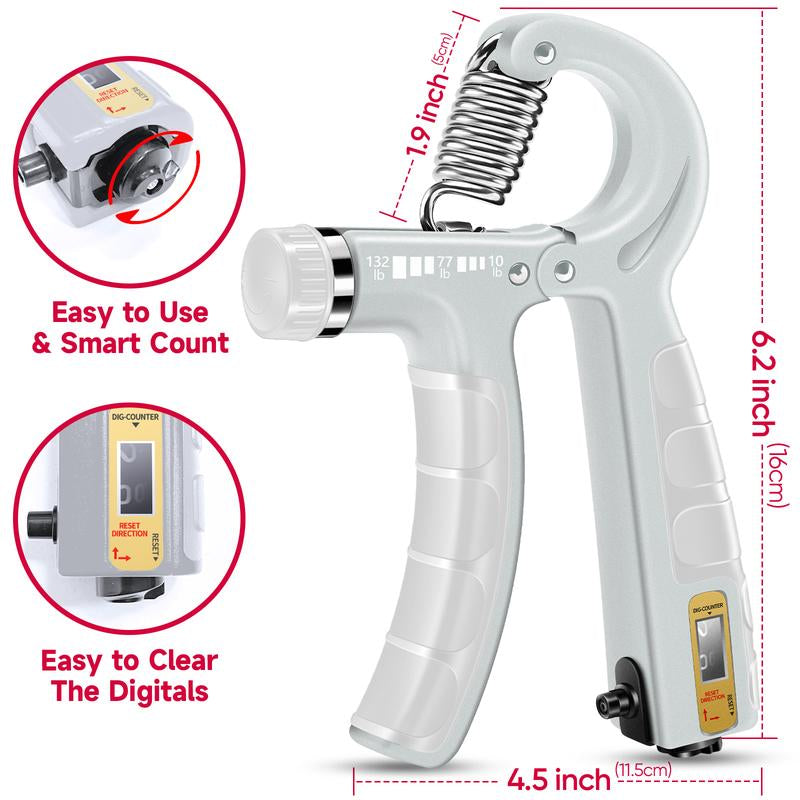 Fitbeast Glow Counting Hand Grip Strengthener Workout Kit, 2 Forearm Grip Adjustable Resistance Hand Gripper, Finger Stretcher, Grip Ring & Stress Relief Grip Ball for Athletes