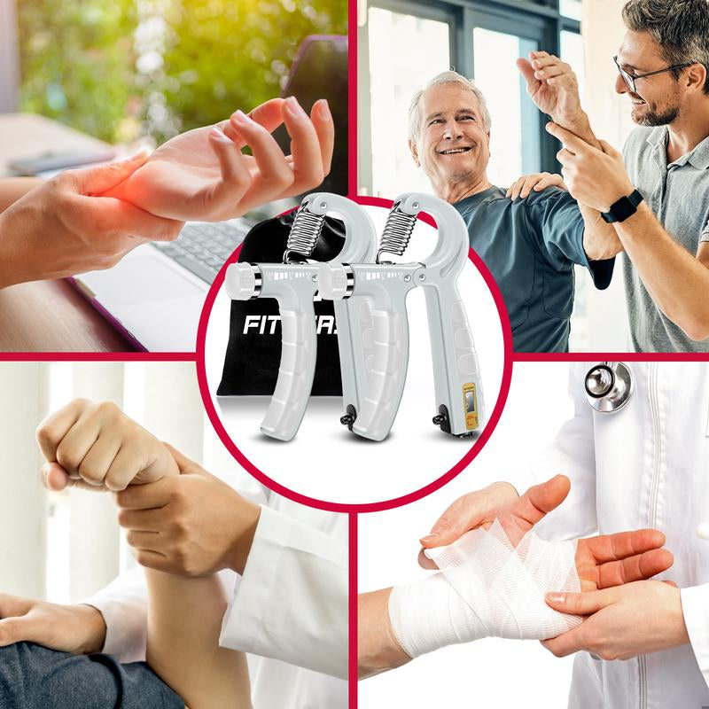 Fitbeast Glow Counting Hand Grip Strengthener Workout Kit, 2 Forearm Grip Adjustable Resistance Hand Gripper, Finger Stretcher, Grip Ring & Stress Relief Grip Ball for Athletes