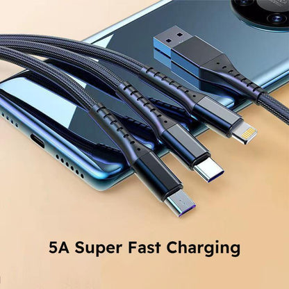 Jogrytece 2Pcs 1.2M/4Ft 66W Super Fast Charging USB Cable Mfi Certified 3 in 1 USB Charging Cable with Type-C, Micro USB, IP Port for Most Phones/Iphones/Tablets C Android Device Smartphone Cellphone Electronic Charger